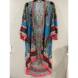 Anthropologie Flying Tomato Bohemian long cardigan Multicolor Kimono Size M